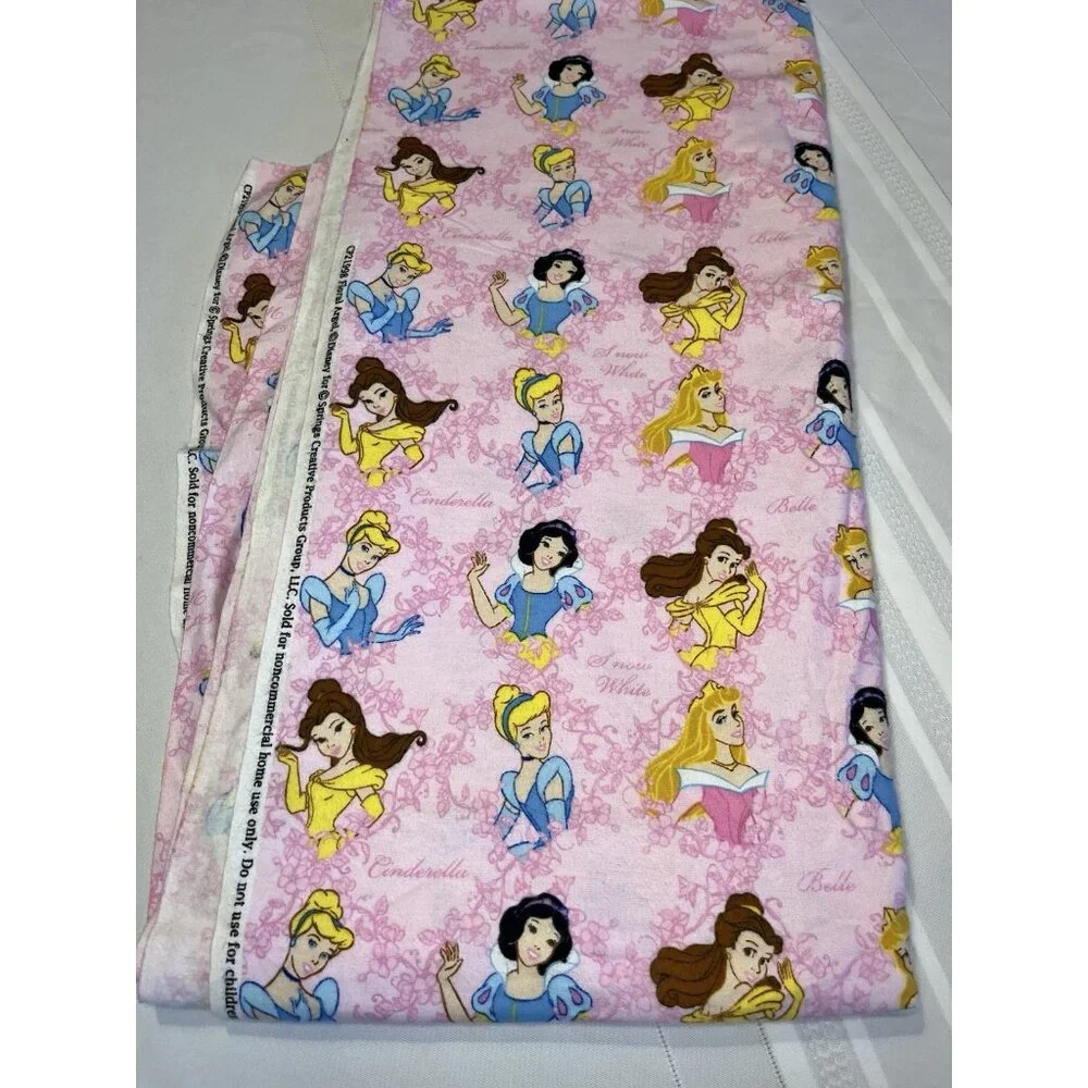 Vintage Disney Princess Cinderella Belle Snow White Pink Fabric 82”x42” Cotton
